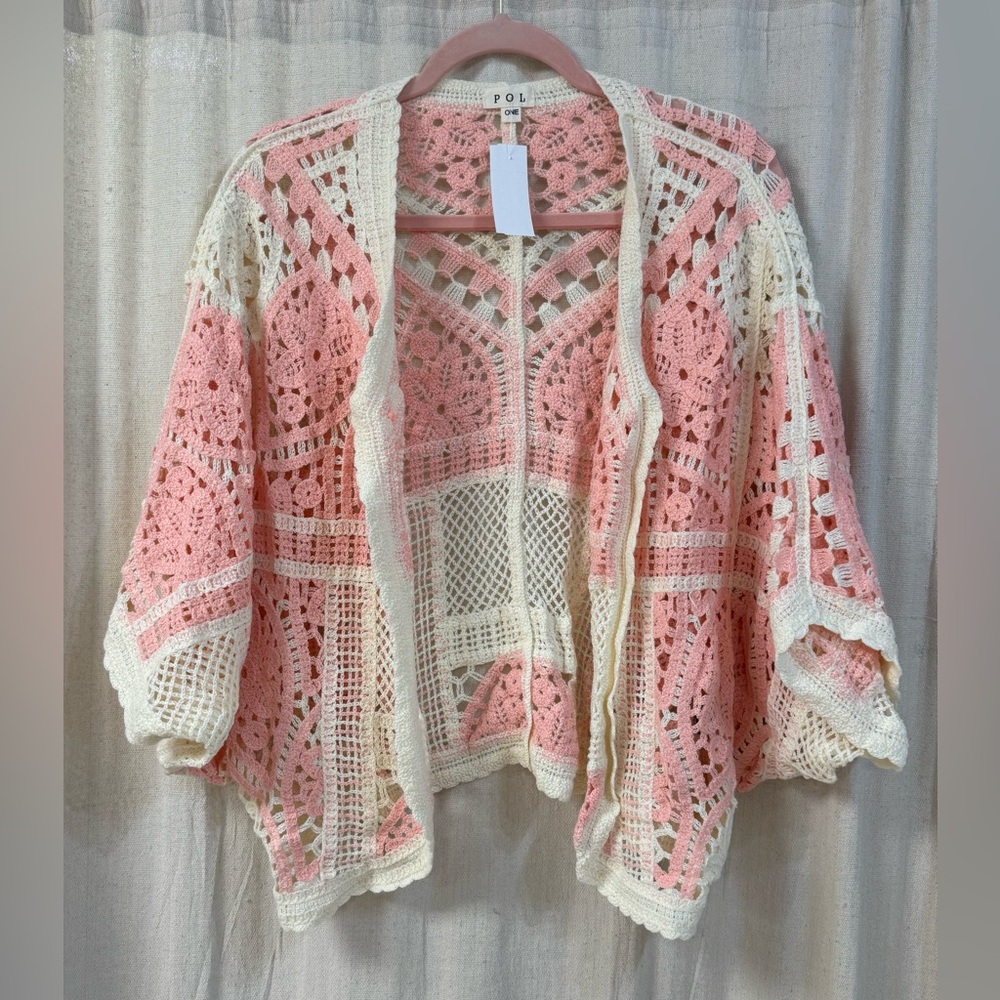 POL Pink and Cream Crochet Cardigan - NWT